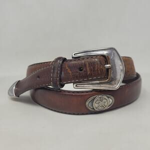 Fossil Belt 38 Brown Italian Leather Western Concho Silver Buckle Cowboy Rodeo